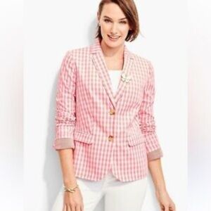 Women's Talbots Pink Gingham Check Blazer Jacket Size 16W plus size